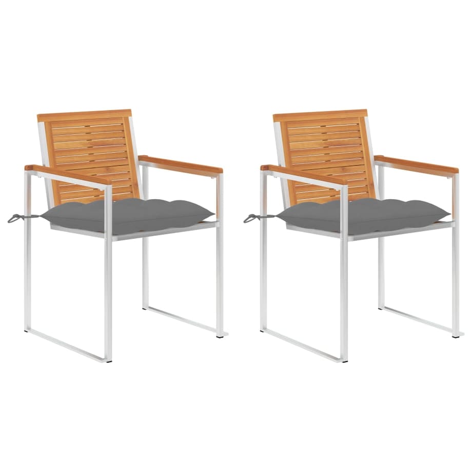 vidaXL Krzesła ogrodowe z poduszkami, 2 szt., drewno akacjowe i stal