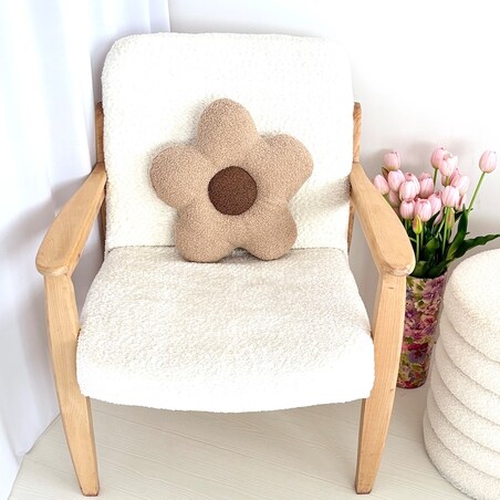 Poduszka boucle duży Kwiatek beż / brąz