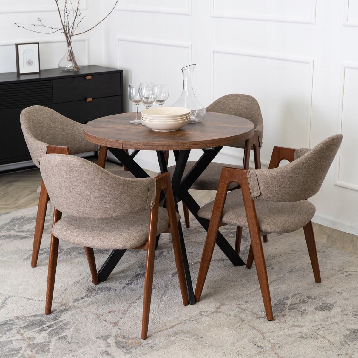 Krzesło Tapicerowane Kuchenne Skandynawskie Do Jadalni Salonu Beżowe RUIZ