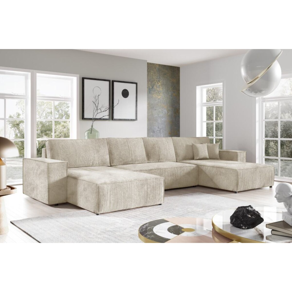 Narożnik MILLE U z funkcją spania, sztruks, Kolor: POSO 55