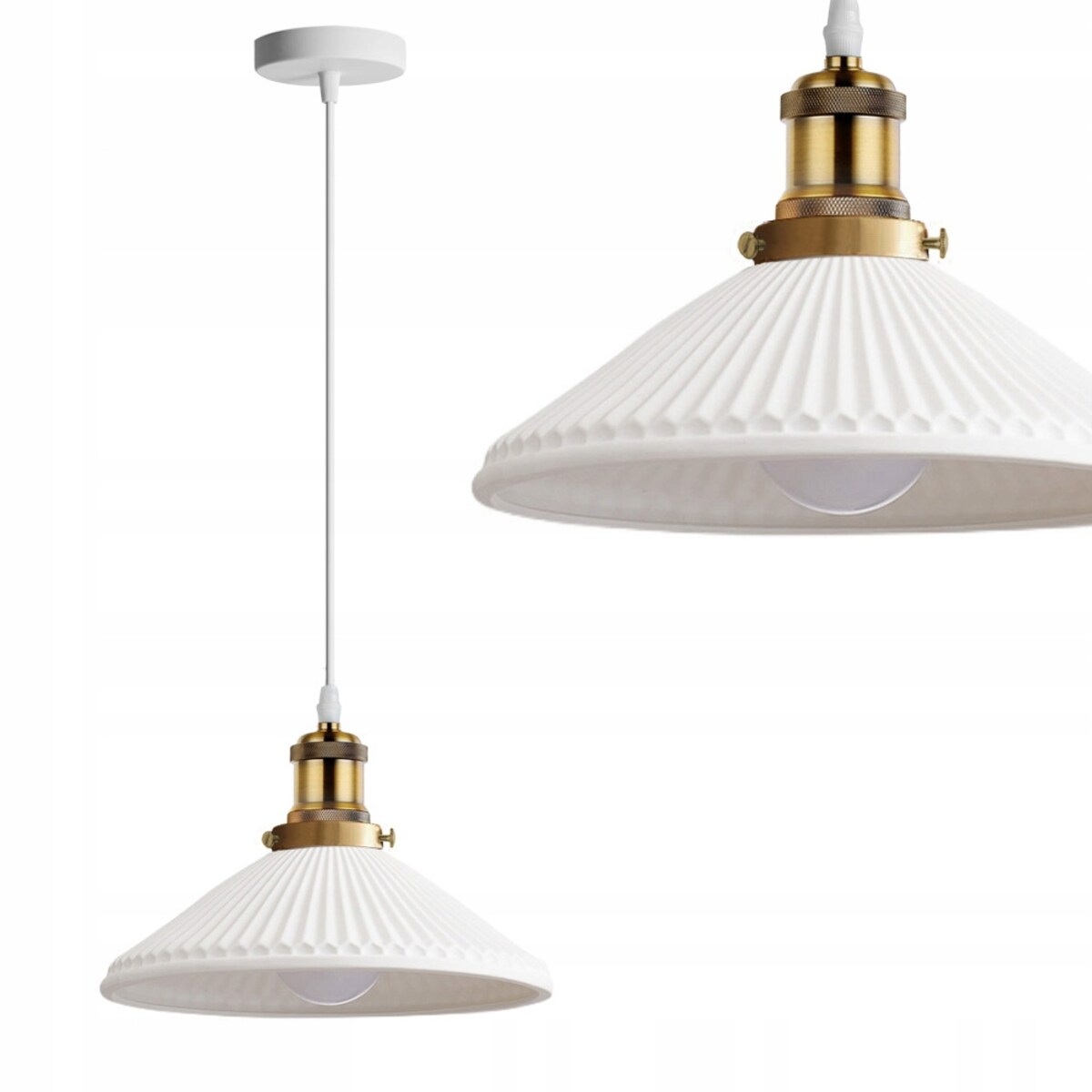 Lampa Sufitowa Wisząca Ceramiczna Biała Retro