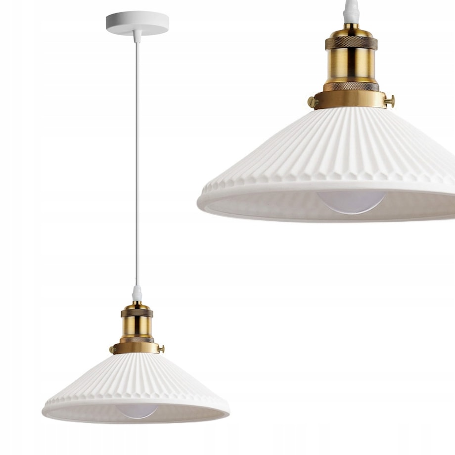 Lampa Sufitowa Wisząca Ceramiczna Biała Retro