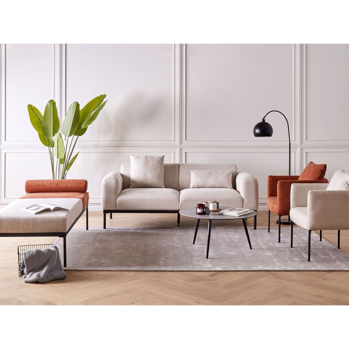 Sofa 2-osobowa len syntetyczny beżowa MALMOS