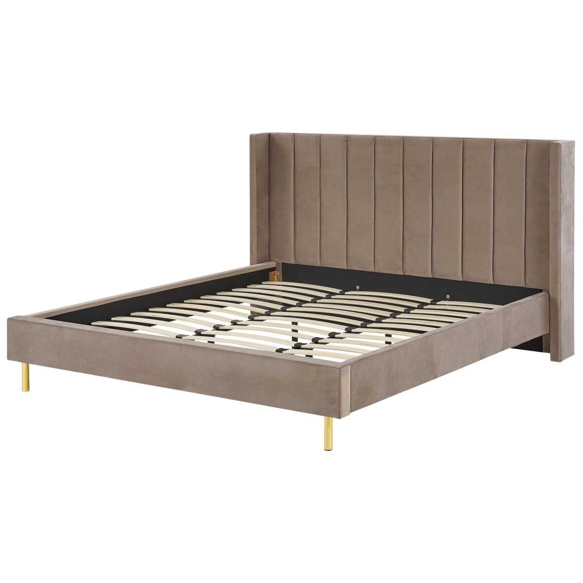 Łóżko welurowe 180 x 200 cm beżowoszare VILLETTE