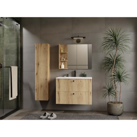 SZAFKA POD UMYWALKĘ TIGO 80 2S DĄB EVOKE 2 SZUFLADY RYFLOWANY FRONT WISZĄCA