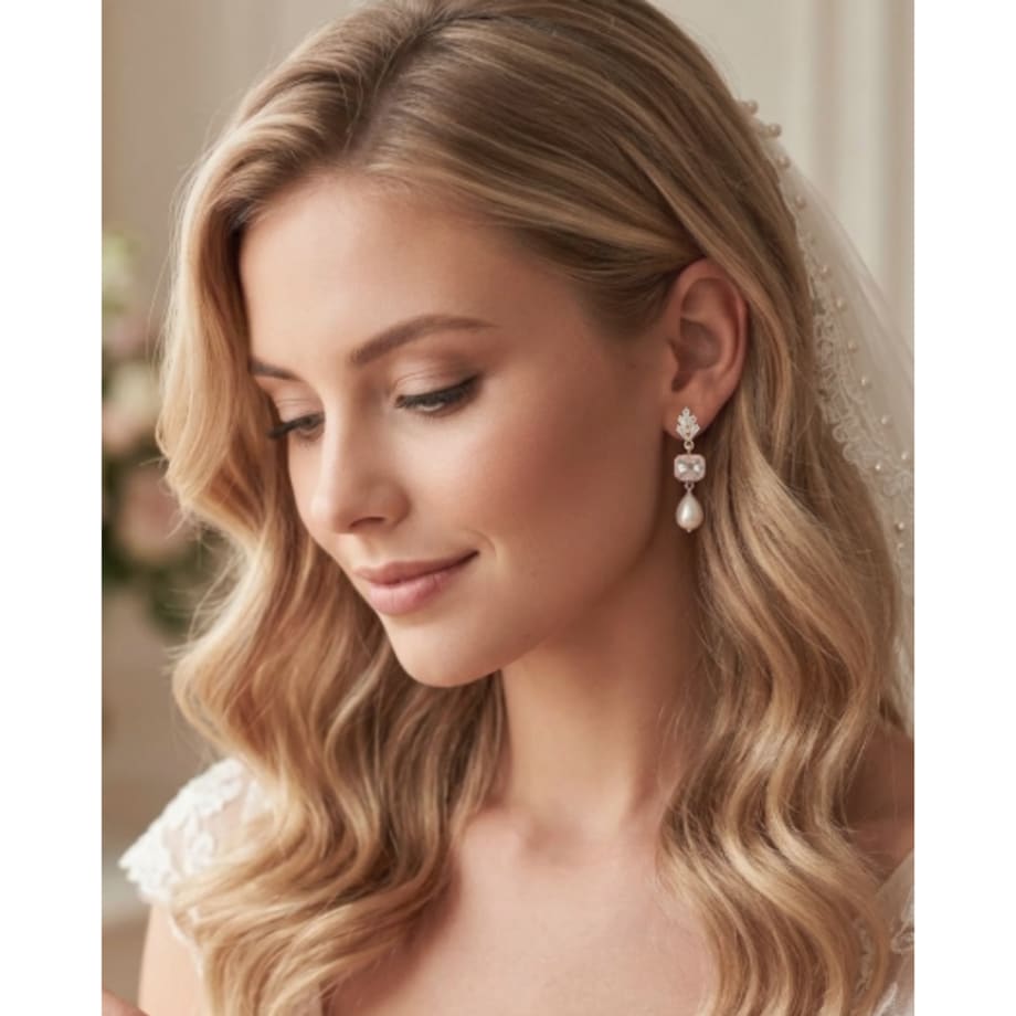 Złote kolczyki robione z aplikacją perłą słodkowodną SZTYFTY wiszące