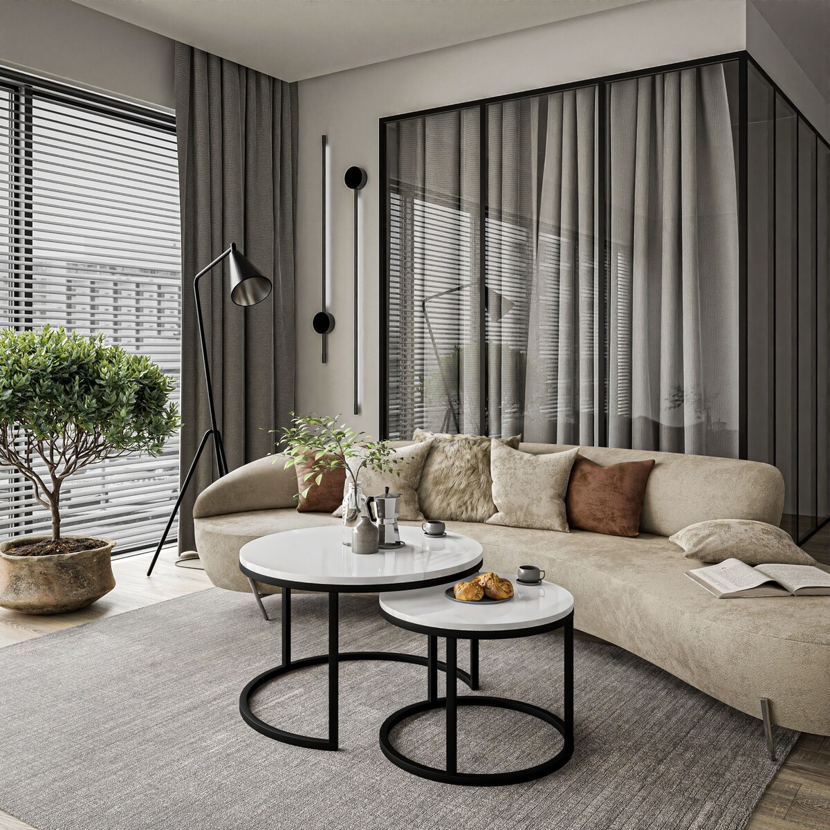 Okrągły stolik kawowy CIRI 2w1 czarny biały połysk 70/50 cm