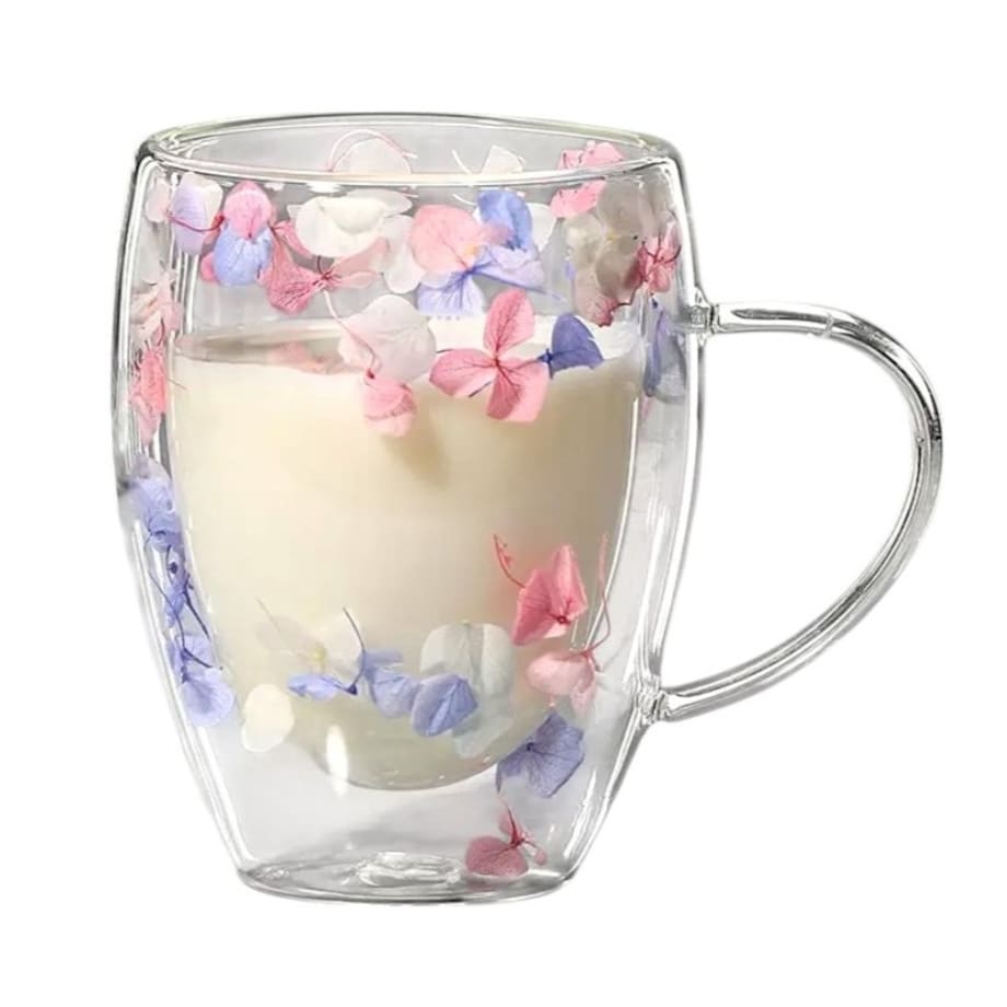 Szklanka termiczna z kwiatami w środku, hortensje trójkolorowa 300 ml 1szt SZK179