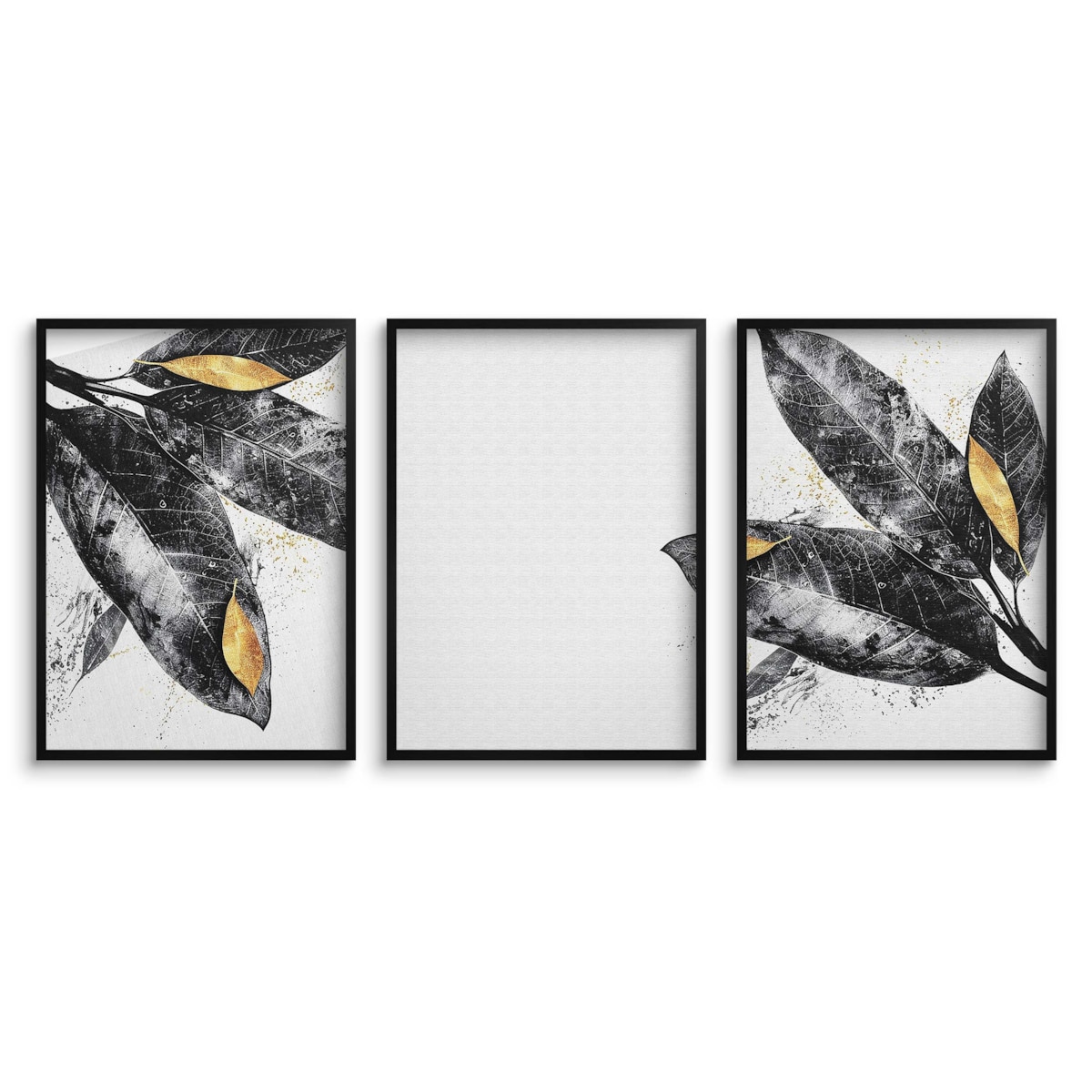 Zestaw Trzech Plakatów Obrazów na ścianę Ozdoba ścienna Czarne Liście