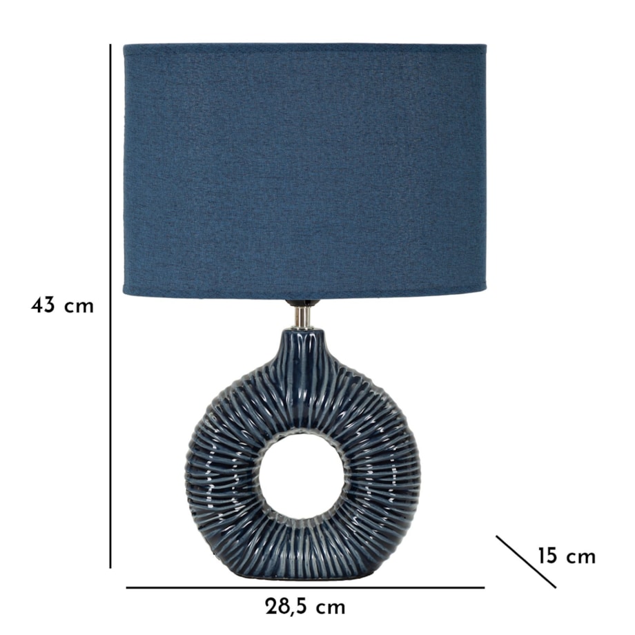 Lampa stołowa Seta, kolor niebieski, ceramika, żelazo i tkanina, 28,5 x 15 x 43 cm, 1 x E14, do salonu i sypialni, Mauro Ferretti
