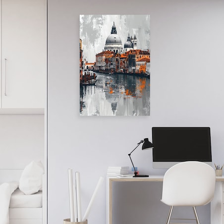 Obraz do salonu sypialni jadalni biura hotelu, Kanał wenecki gondole na tle miasta efekt farby 70x100 cm