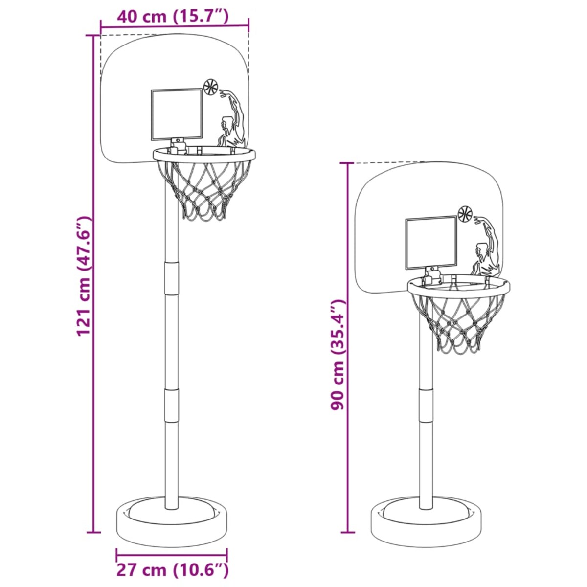 vidaXL Stojak do koszykówki z piłką i pompką, regulowany 90/121 cm