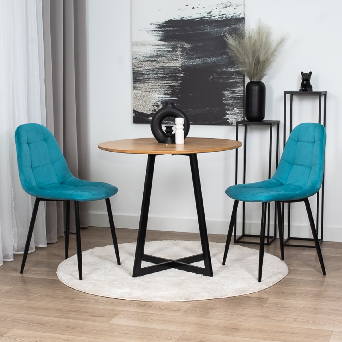 Krzesło tapicerowane welurowe do salonu pikowane nowoczesne turkusowe