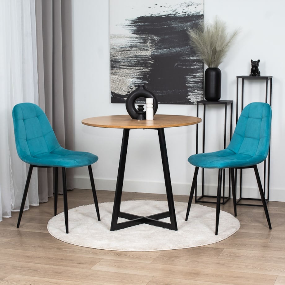 Krzesło tapicerowane welurowe do salonu pikowane nowoczesne turkusowe