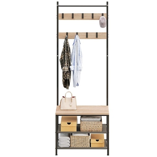 Wieszak na ubrania buty kurtki jasny brąz stojący podłogowy styl loft regał