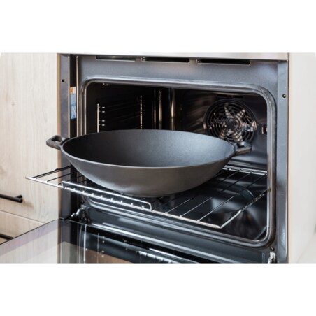 PATELNIA ŻELIWNA WOK Garnek duża ciężka 36,5 cm z żeliwa kociołek czarna