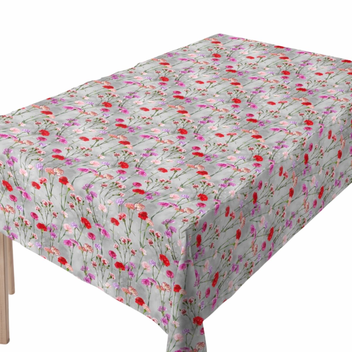 Obrus plamoodporny Minos Goździki szary - 120x120 cm - wielokolorowy