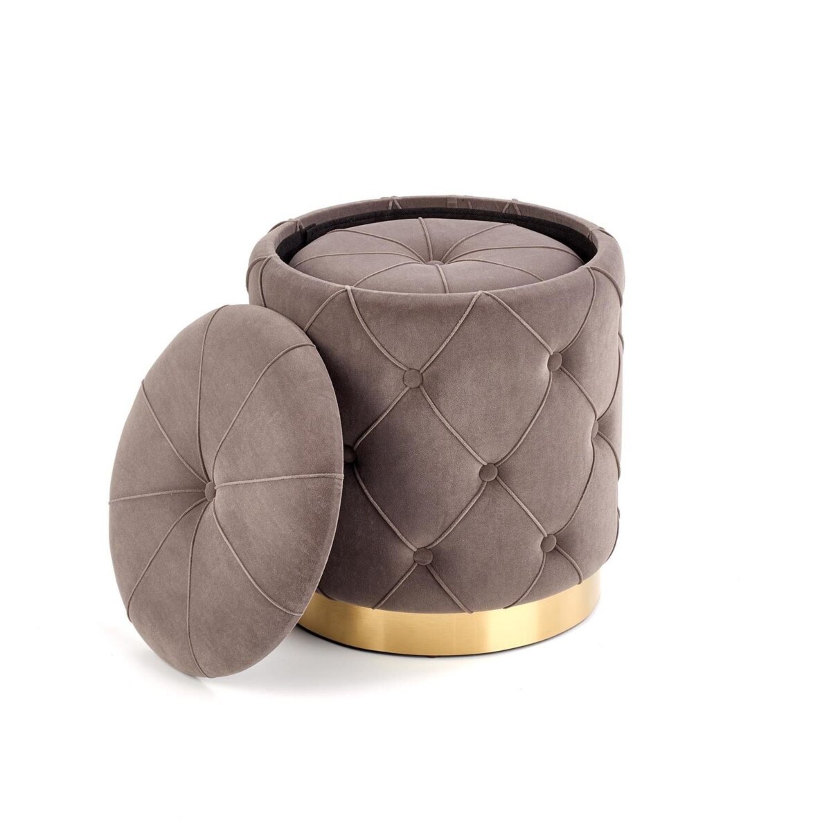2 PUFY ZE SCHOWKIEM Grena szare PIKOWANE złota podstawa