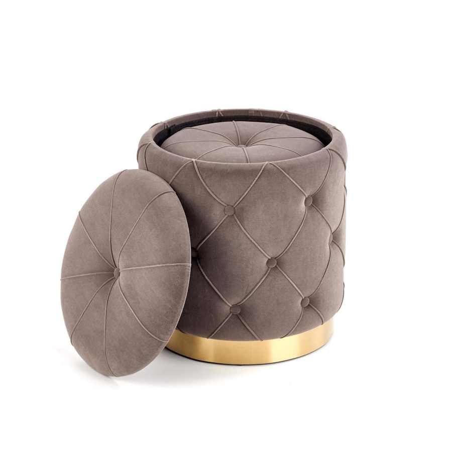 2 PUFY ZE SCHOWKIEM Grena szare PIKOWANE złota podstawa