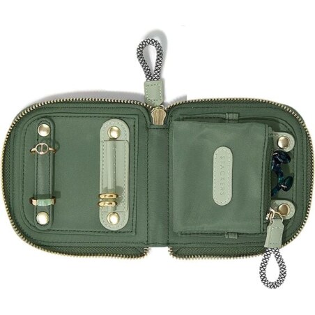 Pudełko podróżne na biżuterię z miejscem na pierścionki Stackers małe zielone nylonowe