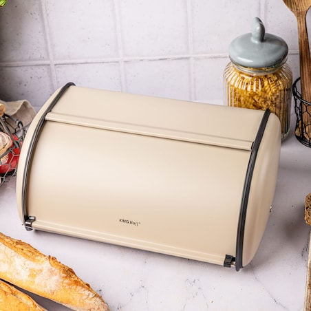 Chlebak stalowy duży 44cm beżowy matowy pojemnik na chleb pieczywo bułki KINGHOFF