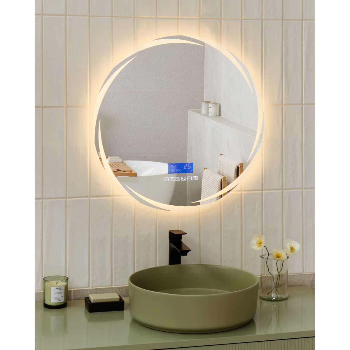 Lustro ścienne LED z głośnikiem Bluetooth 60 cm srebrne TANAY