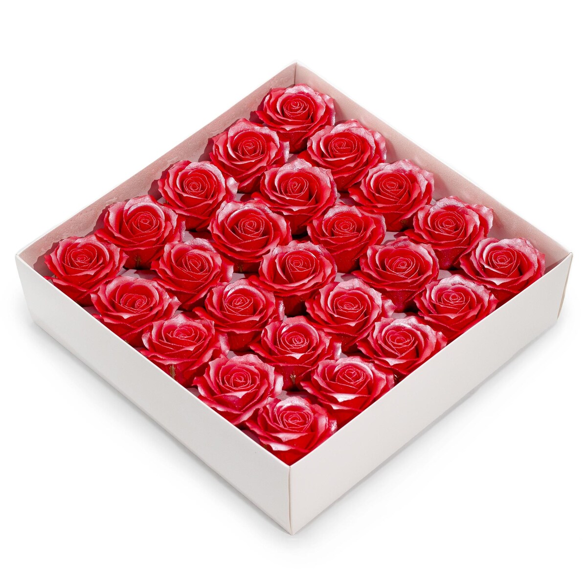 RÓŻA 5 warstwowa Z POŁYSKIEM czerwony KWIATY MYDLANE na bukiet stroik 3szt