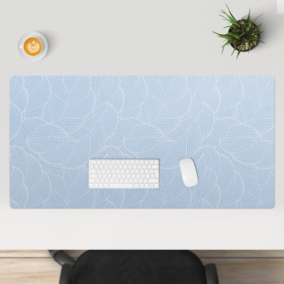Niebieska mata na biurko Liść w splocie, 120x60 cm
