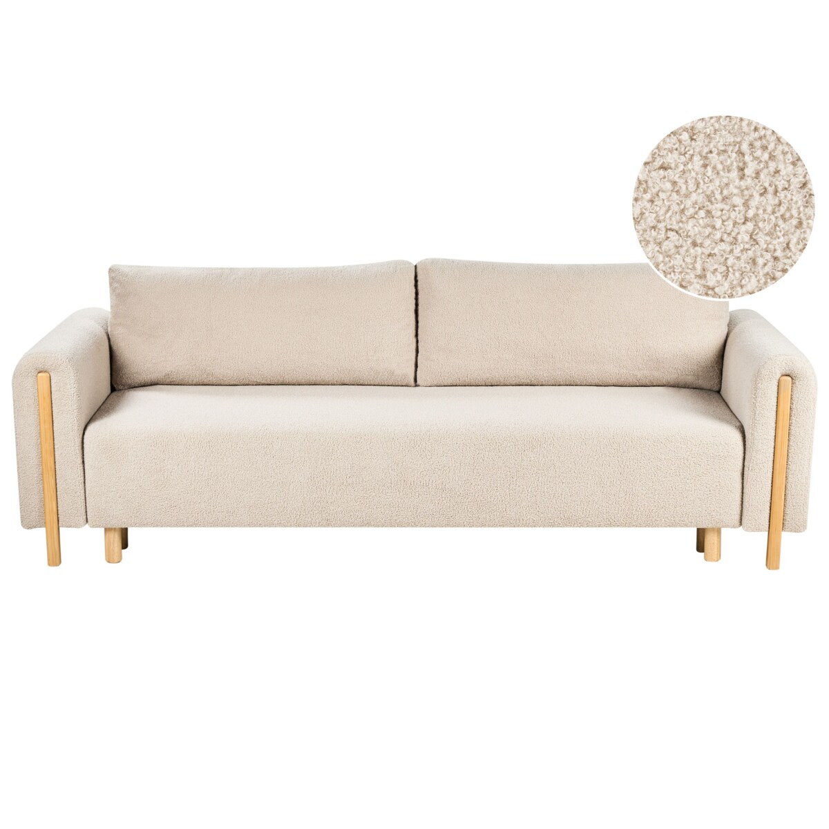 Sofa rozkładana dla 3 osób KVAM Boucle Beżowy ze schowkiem