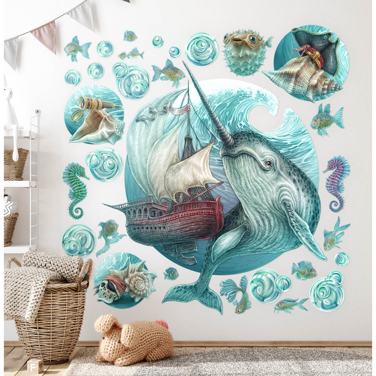 Zestaw naklejek na ścianę, Morska wyprawa, 100cm