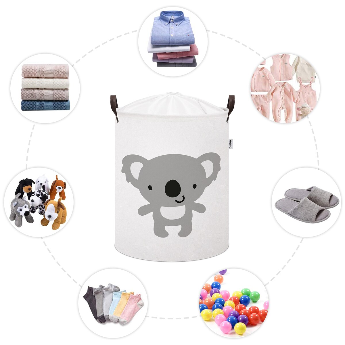bawełniany kosz na zabawki sipo, zamykany na ściągacz, koala, xl