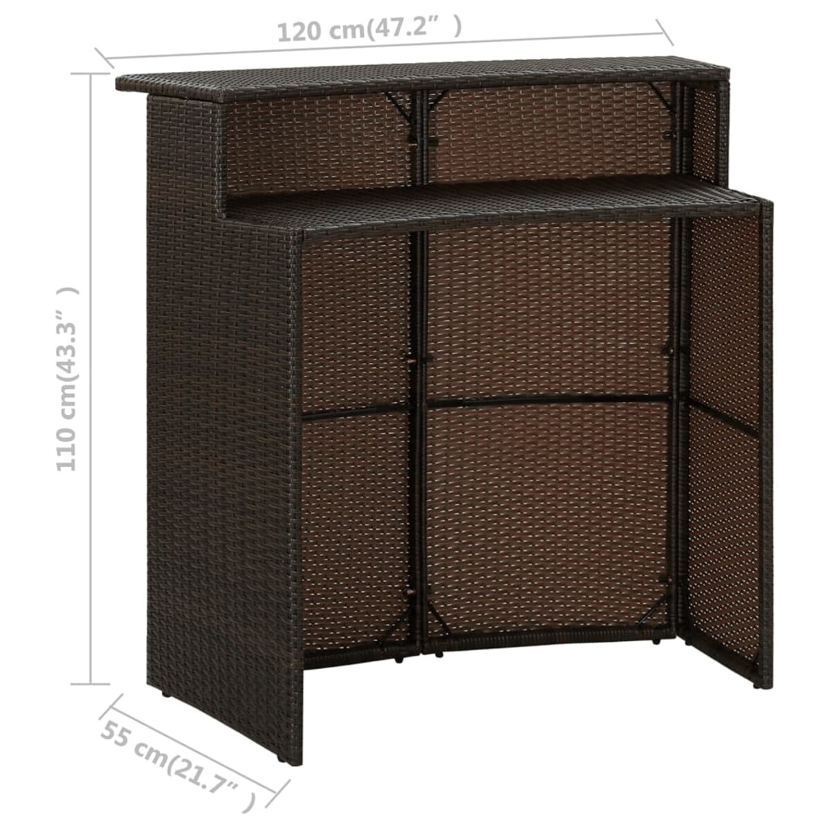 vidaXL Ogrodowy stolik barowy, brązowy, 120x55x110 cm, polirattan