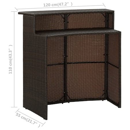 vidaXL Ogrodowy stolik barowy, brązowy, 120x55x110 cm, polirattan