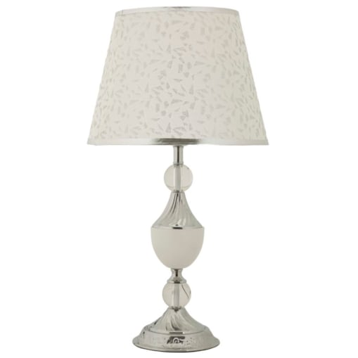 Lampa stołowa Kody, kolor srebrny i biały, żelazo i tkanina, 30 x 30 x 54 cm, 1 x E27, do salonu i sypialni, Mauro Ferretti