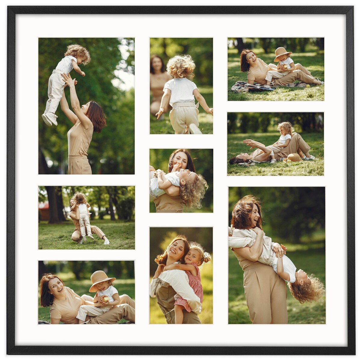 Ramka na zdjęcia 1x 10x10 6x 10x15 2x 15x21 czarna galeria na 9 zdjęć multirama 50x50 FRAMAI