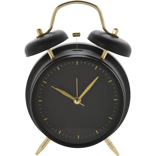 Zegar budzik w klasycznym stylu, ze złotymi wskazówkami, metalowy, Ø 12 cm