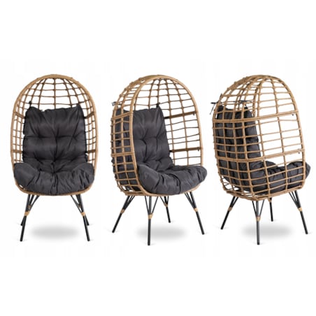 Fotel Ogrodowy Kokon Wypoczynkowy Rattanowy Na Taras MADISON szary