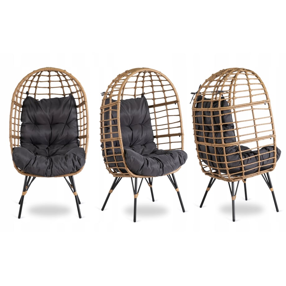 Fotel Ogrodowy Kokon Wypoczynkowy Rattanowy Na Taras MADISON szary