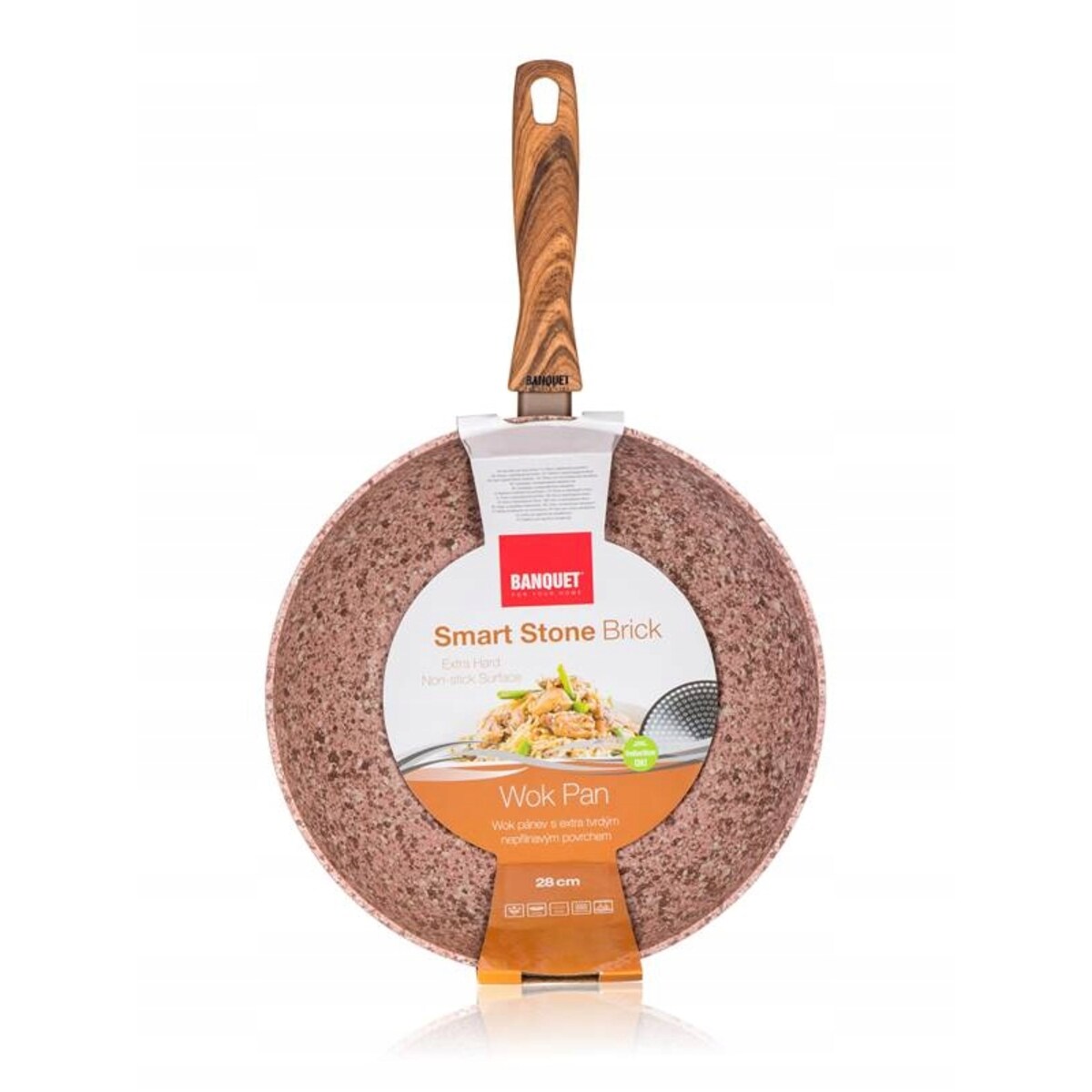 PATELNIA WYSOKA GŁĘBOKA wok 28 cm brązowa banquet aluminiowa do pieczenia