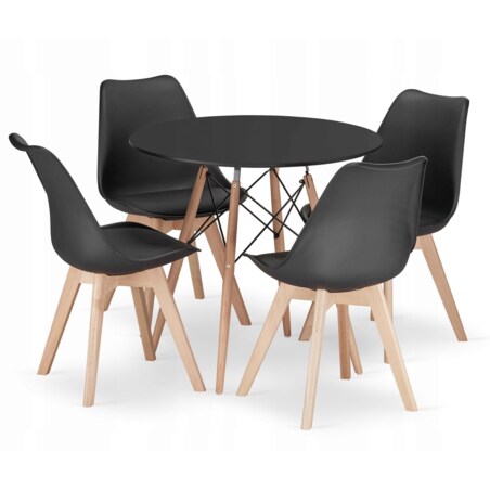Zestaw Stół Do Jadalni Kuchni Salonu Biura Okrągły Todi 80 Cm Czarny + 4 Krzesła Mark Czarne