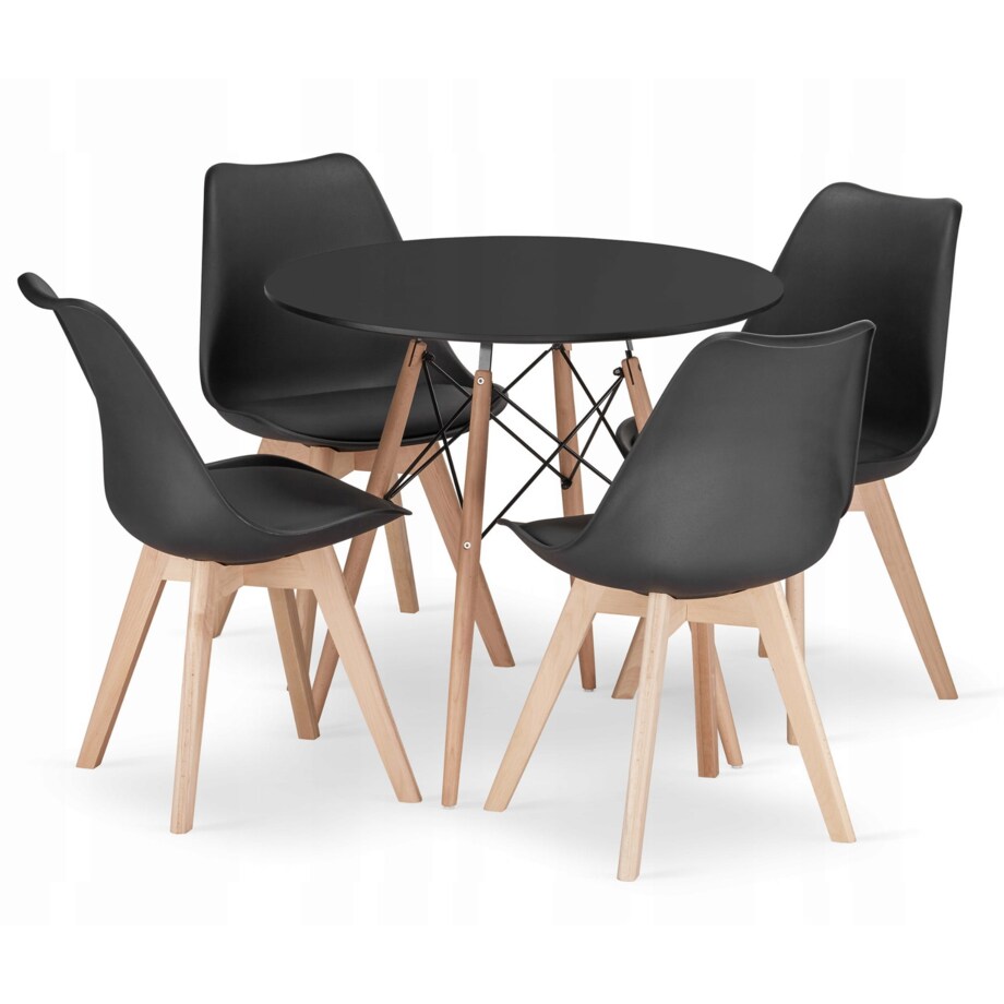 Zestaw Stół Do Jadalni Kuchni Salonu Biura Okrągły Todi 80 Cm Czarny + 4 Krzesła Mark Czarne