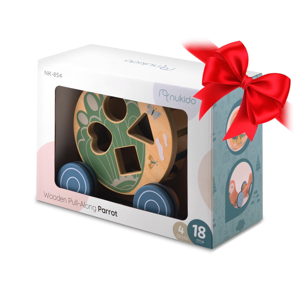 Zabawka drewniana do ciągnięcia sorter klocki papuga Nukido