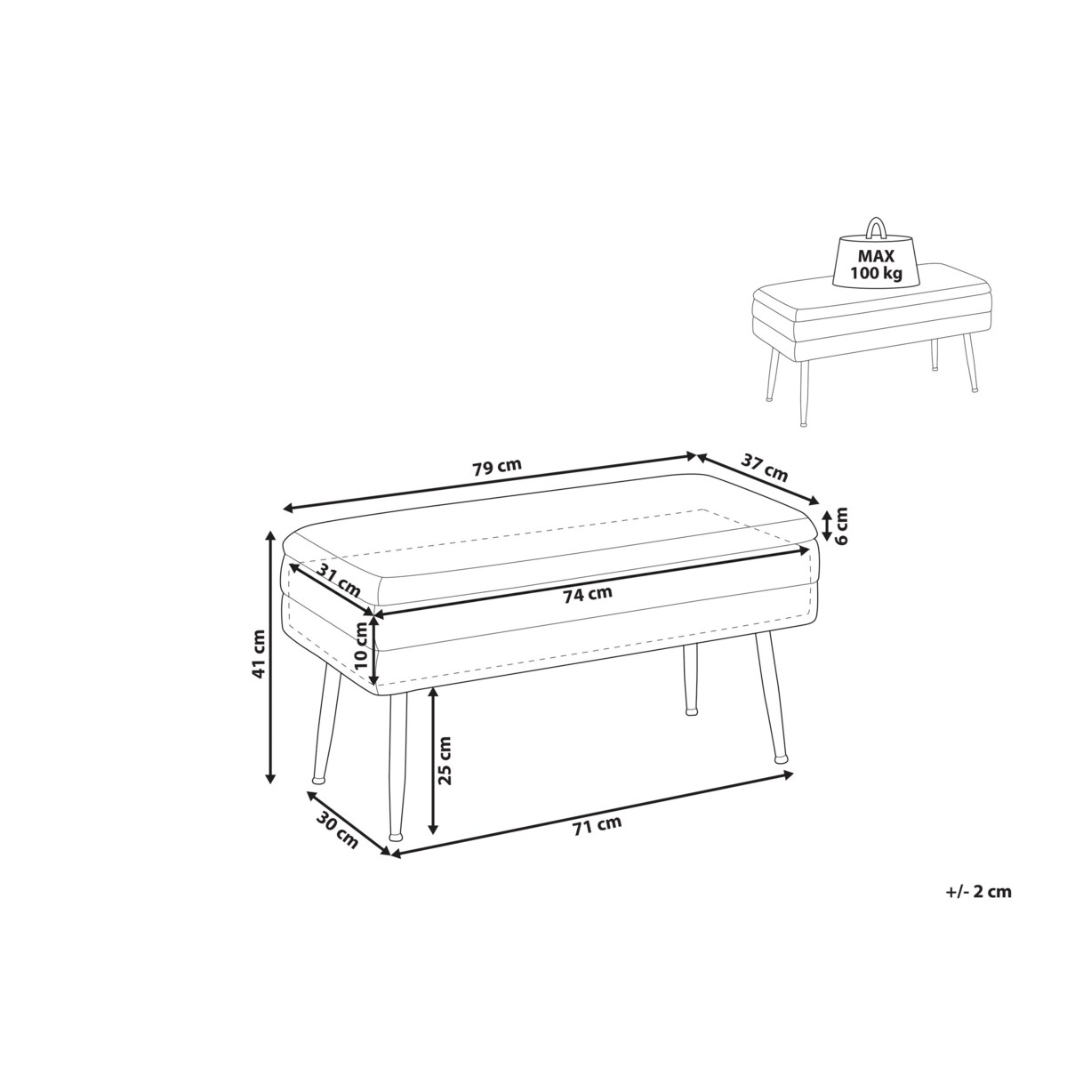 Ławka ze schowkiem DURHAM Welur Różowy