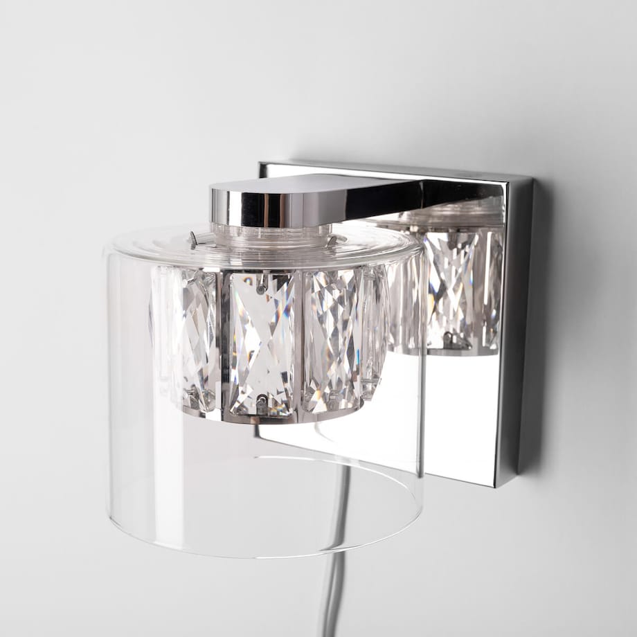 Kinkiet LAMPA glamour GEM W0389-01A-B5AC Zumaline szklana OPRAWA z kryształkami LED 5W 3000K okrągła chrom przezroczysta