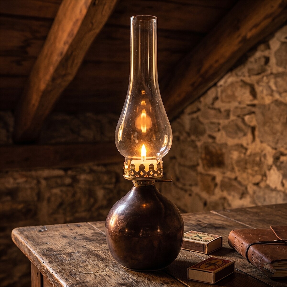 ŚWIECZNIK TEALIGHT LAMPA NAFTOWA SZKLANY 35cm LAMPION IMITACJA LOFT BRĄZOWY