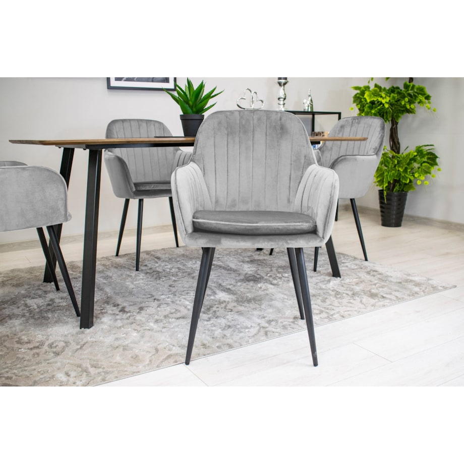 Krzesło Do Jadalni Kuchni Salonu Lugo - Aksamit Srebrno-Szary / Nogi Czarne