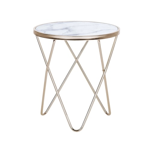 Stolik pomocniczy efekt marmuru biało-złoty MERIDIAN II