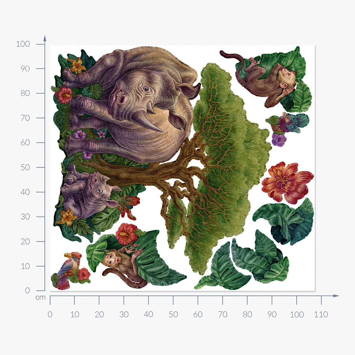Zestaw naklejek na ścianę, Rysunkowe dzikie zwierzęta, 100cm