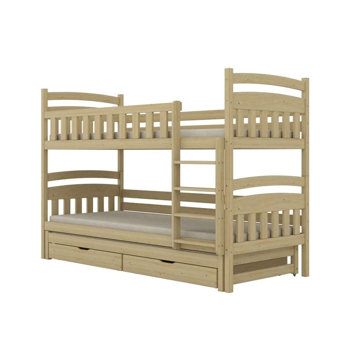 Łóżko piętrowe JULITA 180x90 sosna nielakierowana drewniane trzyosobowe z szufladami