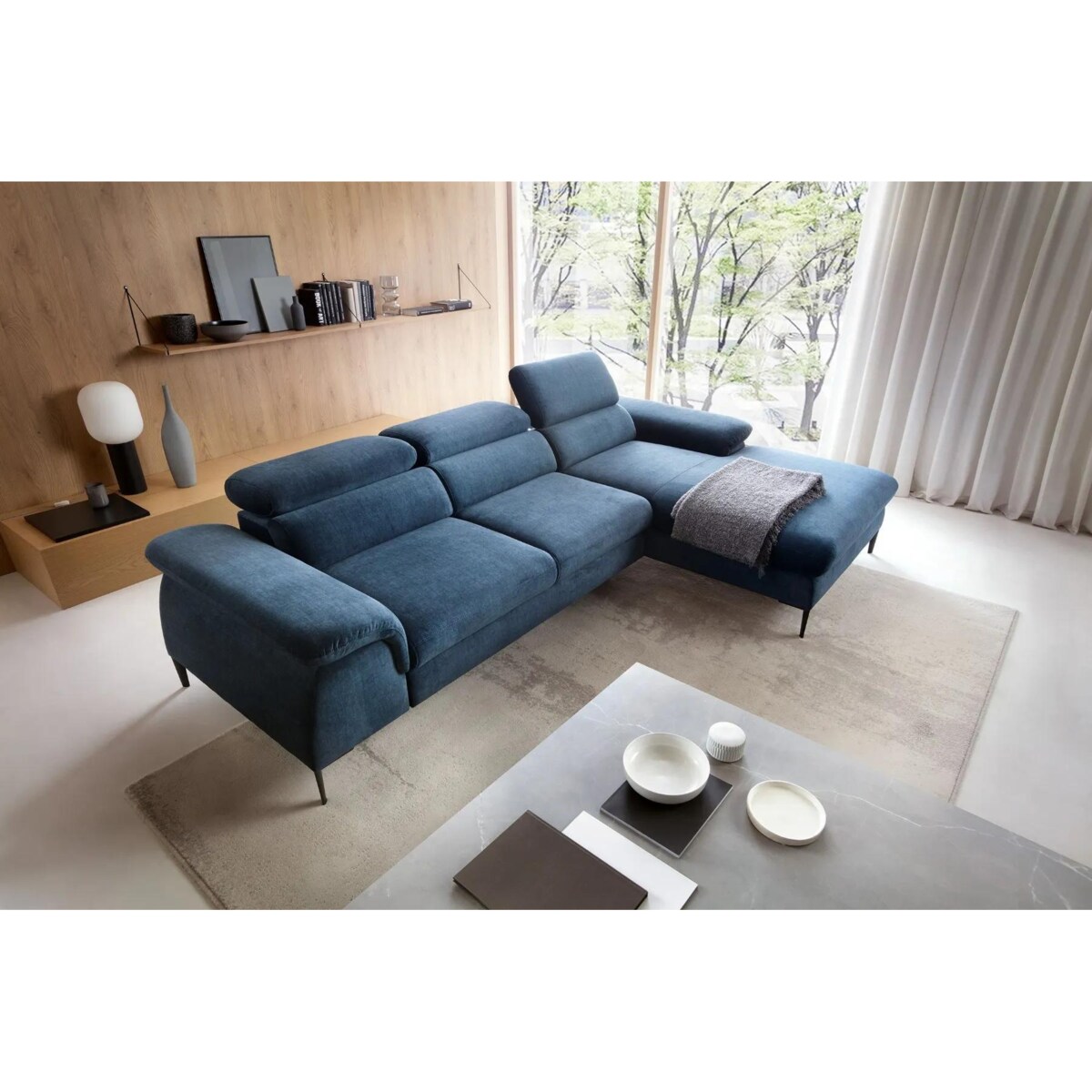 Narożnik z funkcją spania SIMON M granatowy prawy/lewy